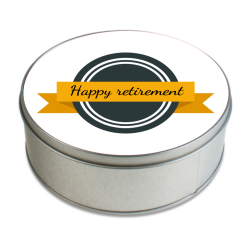 Round metal box with label to personalise