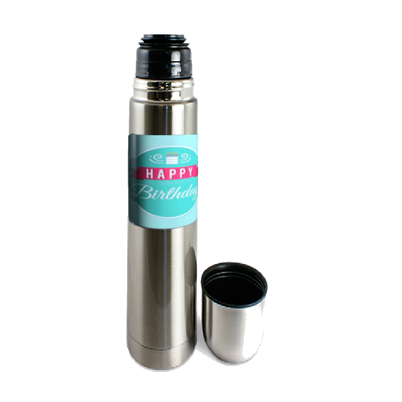 Insulated bottle with adult birthday label