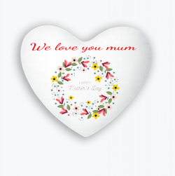 Heart cushion with mother's day label to personalize