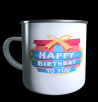 Antique mug with children's birthday label to personalise