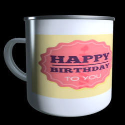 Antique mug with adult birthday label to personalise