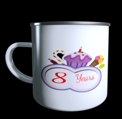 Antique mug with children's birthday number label to personalise