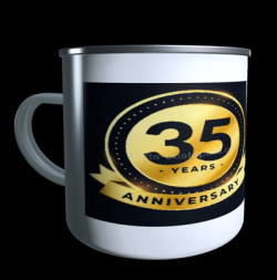Vintage mug with black and gold birthday number label to personalise