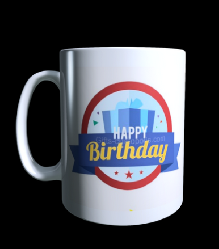 White mug with teenage birthday label to personalise
