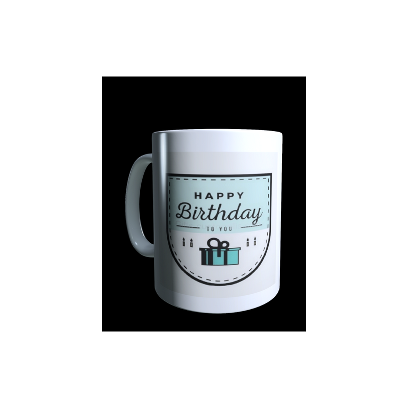White mug with professional birthday label to personalise