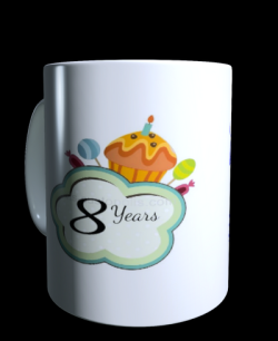 White mug with children's birthday number label to personalise