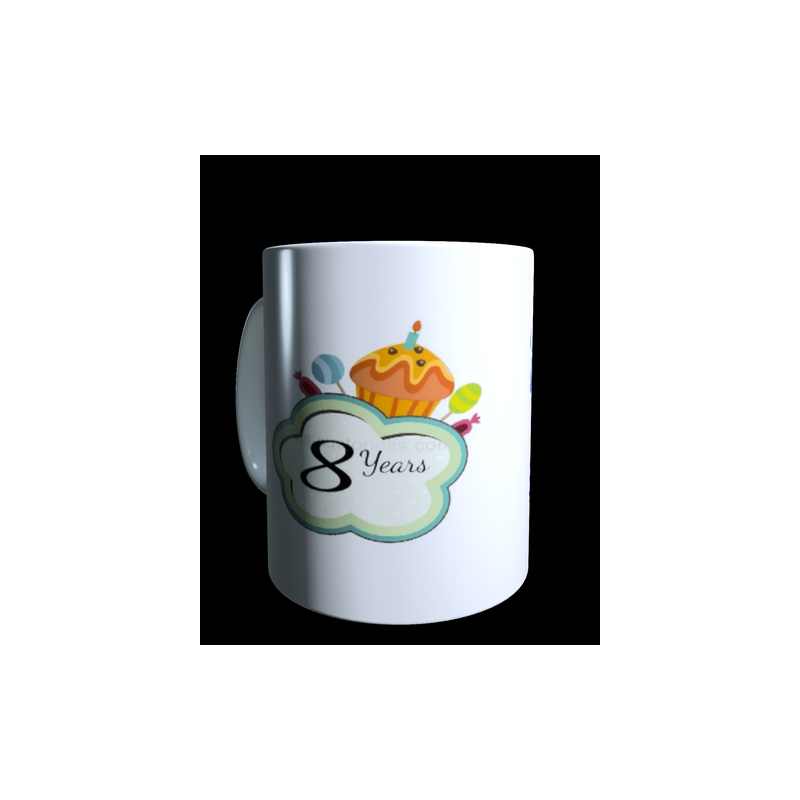 White mug with children's birthday number label to personalise