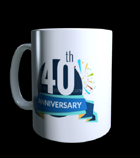 White mug with adult birthday number label to personalize