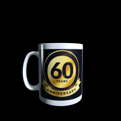 White mug with black and gold birthday number label to personalise