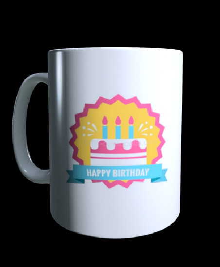 Coloured mug with adult birthday label to personalise