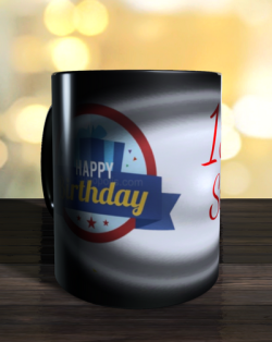 Magic mug with teenage birthday label to personalise