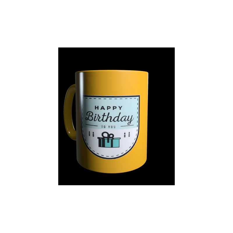 Gouden mok met professioneel verjaardagsetiket om te personaliseren