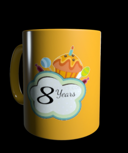 Gold mug with children's birthday number label to personalise